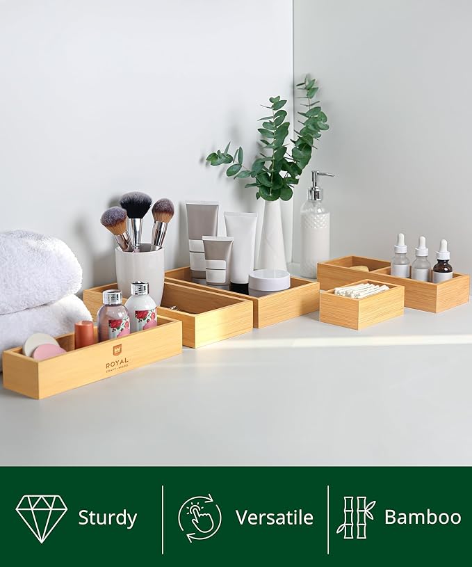 ROYAL CRAFT WOOD 5-Piece Bamboo Drawer Organizer Set – Multi-Use Storage Trays - Image 4