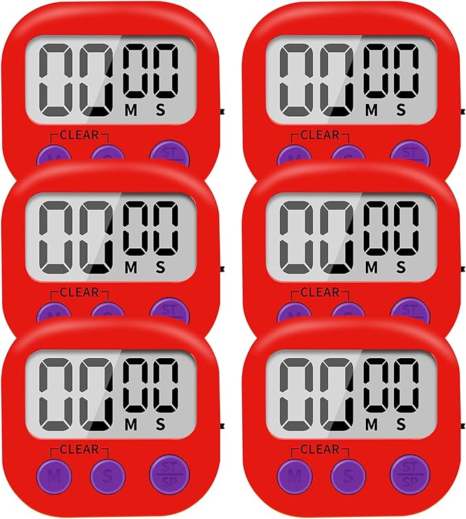 6 Pack Small Digital Kitchen Timer Magnetic Back and ON/Off Switch, Minute by LinkDm