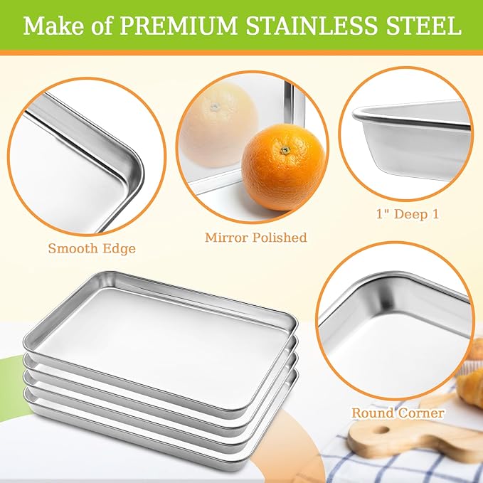 CEKEE Stainless Steel Baking Sheet Set of 4, Large Baking Pan & Cookie Sheet & - Image 3