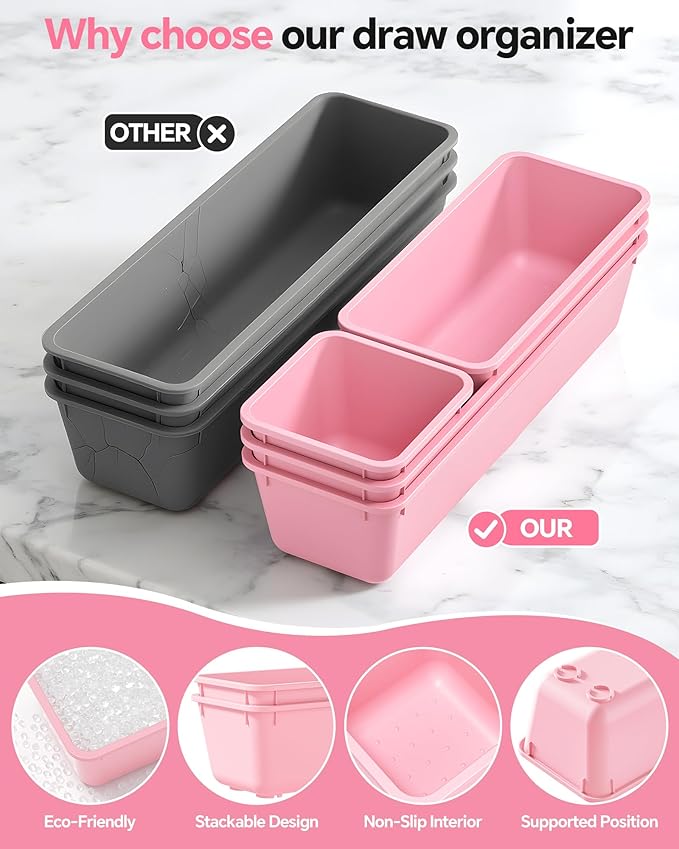Canfanni 13 Pack Plastic Drawer Organizers Set, 3 Sizes Desk Drawer Organizer - Image 3
