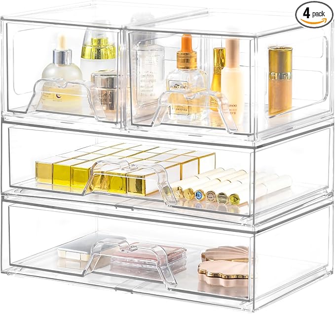 Stebopum 4 Pack Stackable Storage Drawers Clear Acrylic Organizer Bathroom by Stebopum