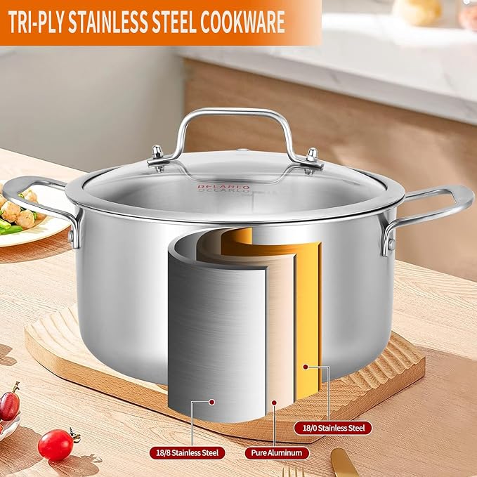 DELARLO Tri-Ply Stainless Steel 6QT Pot - Image 2