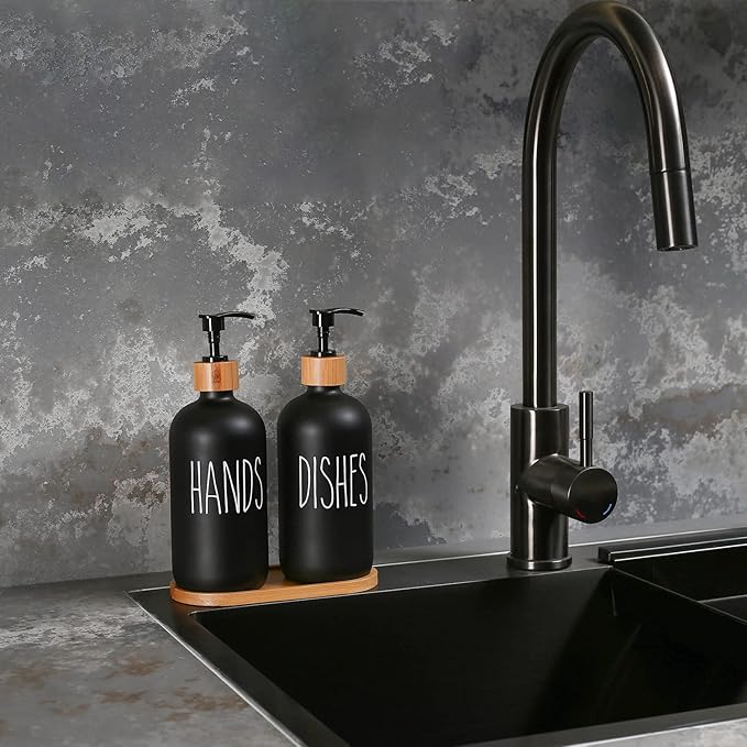 MOMEEMO Black Soap Dispenser Set, Contains Hand and Dish Soap Dispenser - Image 3