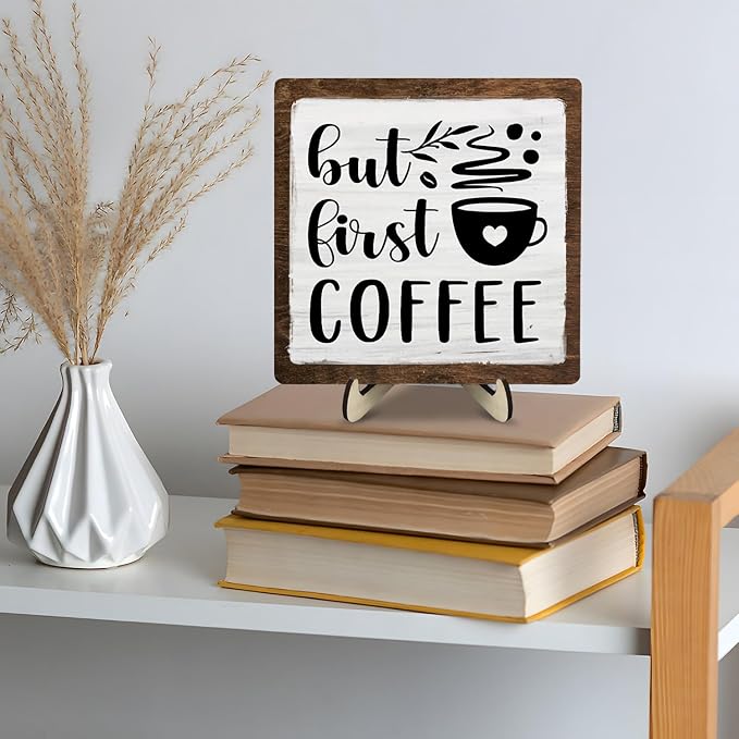 Vintage Coffee Bar Wooden Plaque Desk Sign, Farmhouse Wood Plaque Tabletop Decor - Image 4
