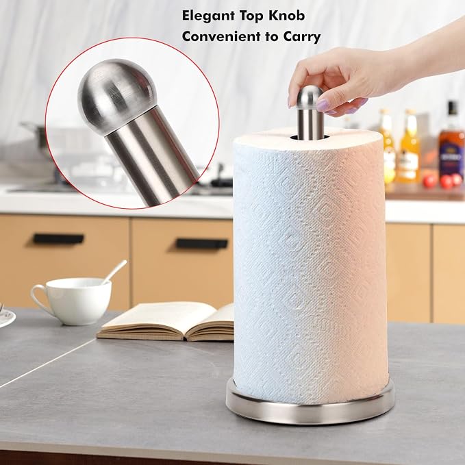 Paper Towel Holder Stand with Sturdy Base Fits Standard and Jumbo Sized Paper - Image 3