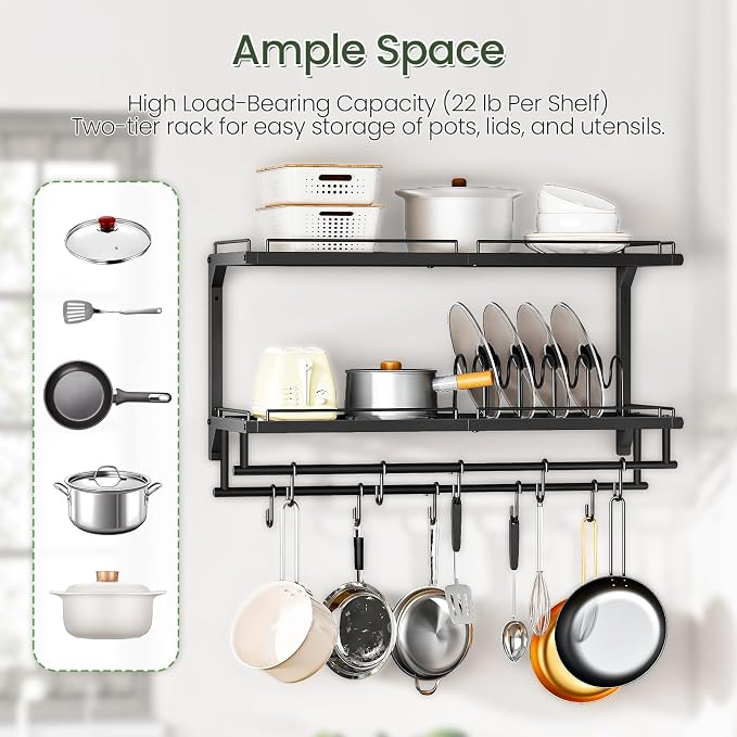 CHOEZON Pot Rack, Wall Mounted Pan Holder, 2-Tier Pot and Pan Organizer - Image 6
