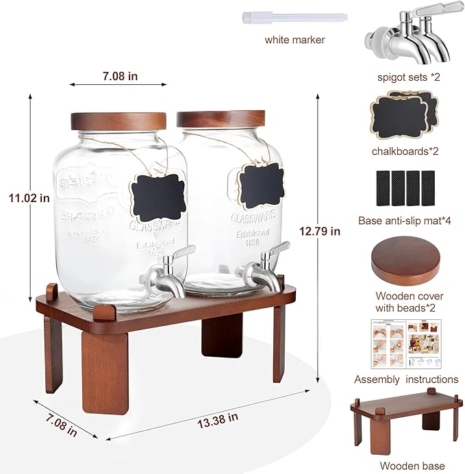 2PCS Large Drink Dispensers for Parties, Glass Beverage Dispenser - Image 2