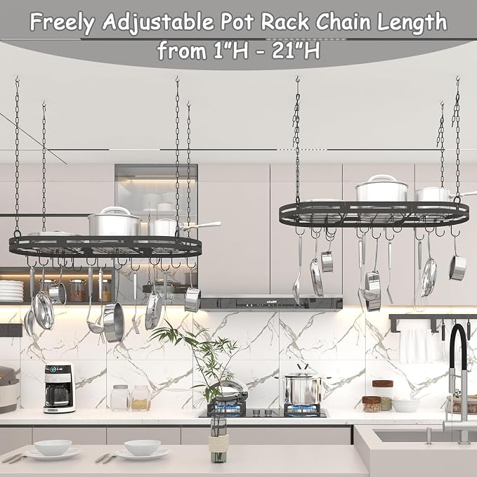 33” Hanging Pot Rack Ceiling Mount, Oval Pots and Pans Hanging Rack, Ceiling - Image 6