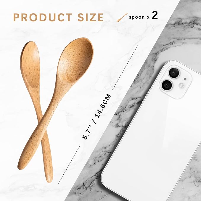 2 PCS Small Wooden Spoons, 5.8 Inch Honey Spoons - Image 2