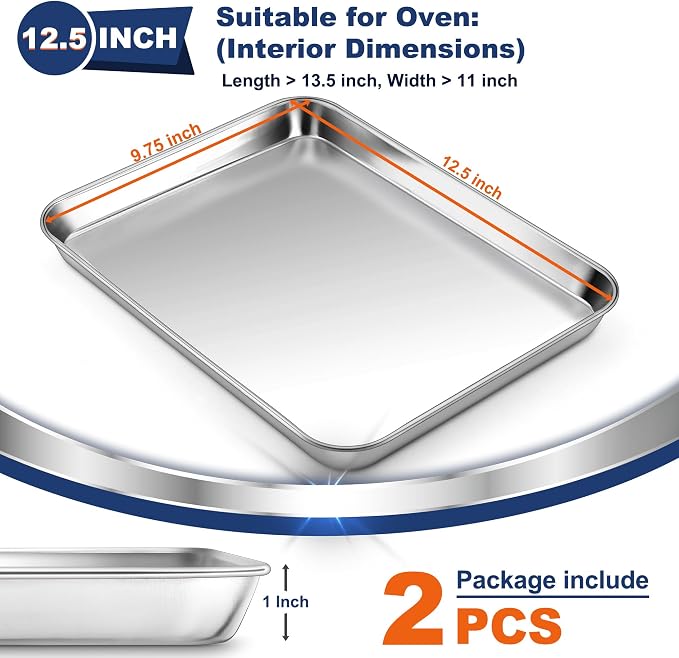 P&P CHEF 12.5 Inch Baking Cookie Sheet, Oven Pan Tray Stainless Steel Sheet Pan - Image 2