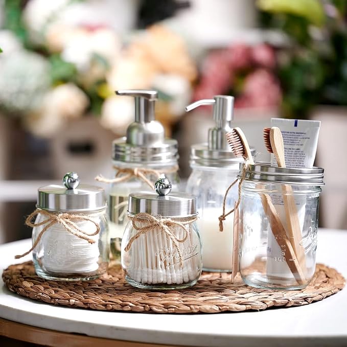 Amolliar Mason Jar Soap Dispensers, Rustproof Stainless Steel Lid &Pump - Image 3