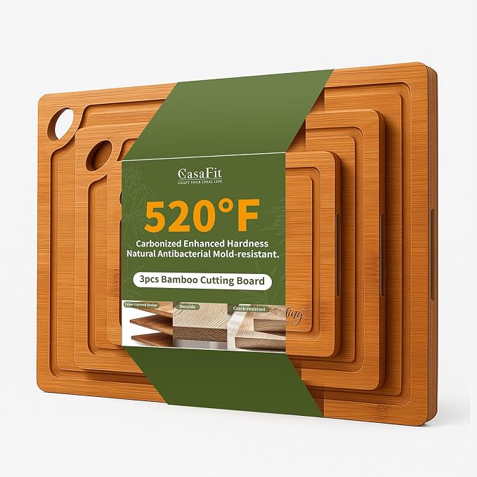 Bamboo Cutting Board 3-Piece Set by CasaFit