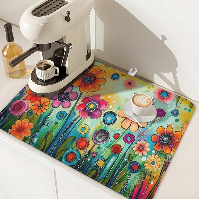 Abstract Colorful Floral Dish Drying Mat - Image 7