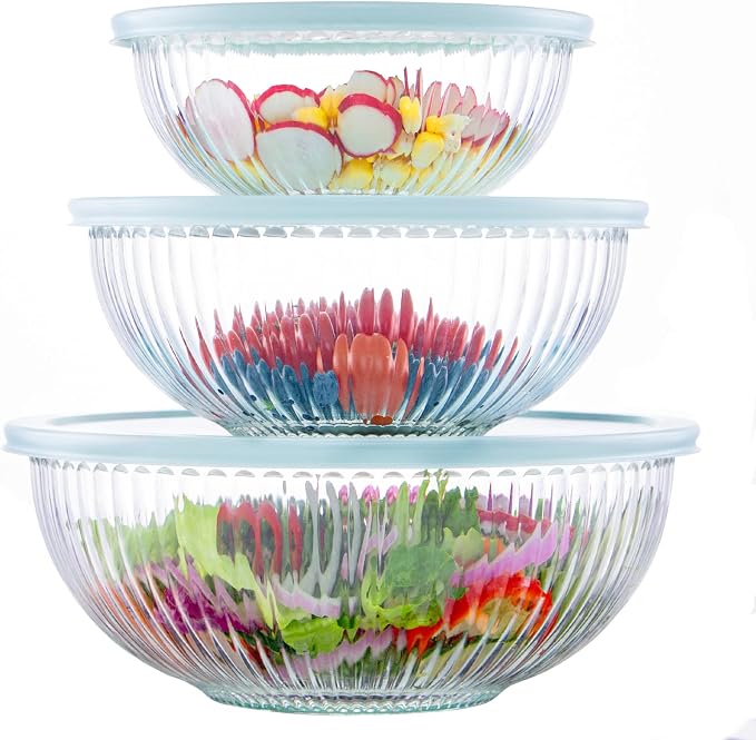 Luvan Glass Mixing Bowls with Lids Set, Large Salad Bowls Sets with lids by Luvan