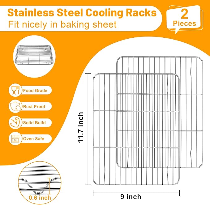TeamFar Cooling Rack, 11.7” x 9” Stainless Steel Wire Baking Rack - Image 2