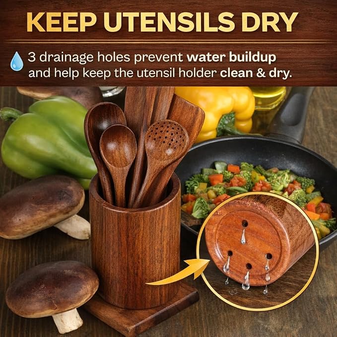 9 Piece Premium Teak Wooden Cooking Utensils Set- Spoons and Spatulas - Image 5