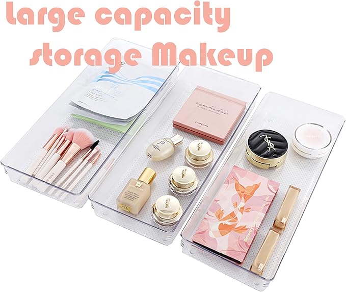 3 Pack Large Clear Plastic Drawer Organizer Tray Cutlery Utensil Makeups Drawer - Image 6