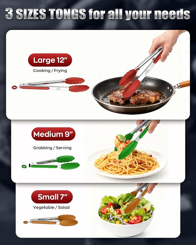 600ºF Heat Resistant Kitchen Tongs, Premium Locking Cooking Tongs - Image 8
