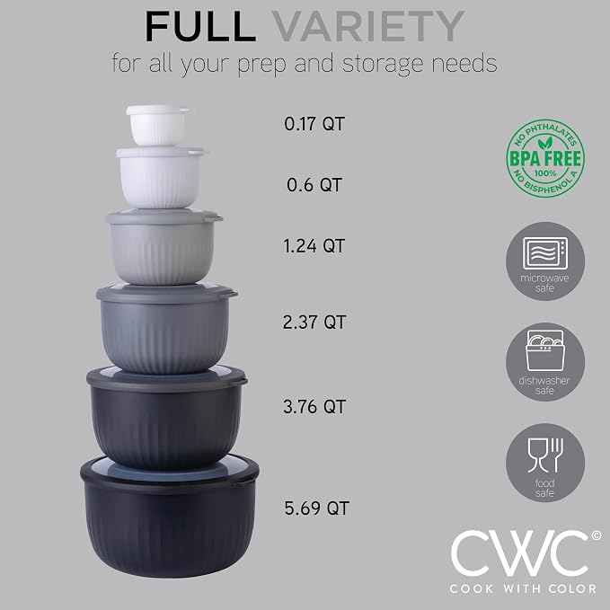 COOK WITH COLOR Prep Bowls with Lids- Wide and Deep Nesting Plastic Small - Image 3