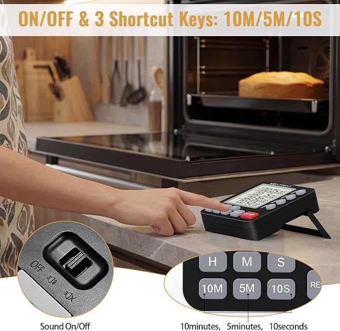 Digital Dual Kitchen Timer, 4 Channels Independent Countdown Timer, Large - Image 5