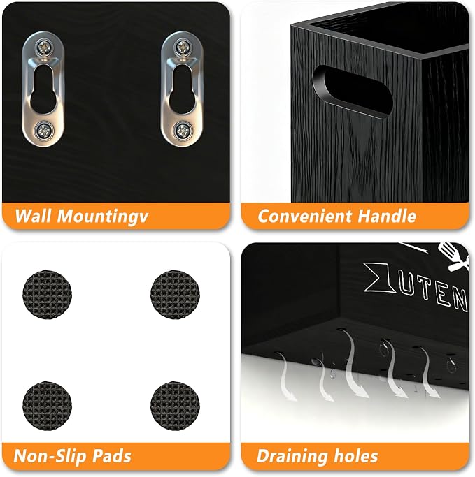 Extra Large and Durable Black Wooden Kitchen Utensil Holder - Image 6
