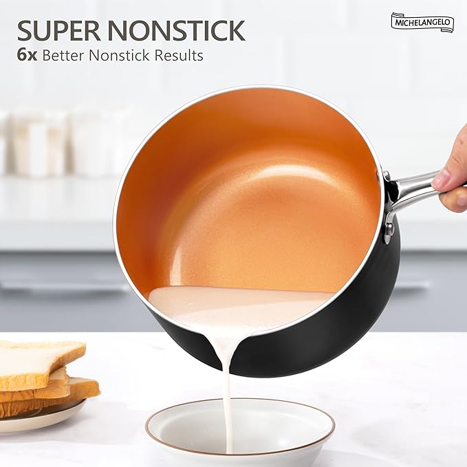 MICHELANGELO Saucepans, 2QT & 3QT Copper Saucepan Set - Image 2