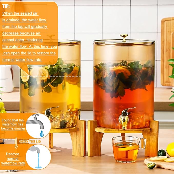 Honeydak 2 Pack 2 Gallon Each Amber Glass Drink Dispensers - Image 4