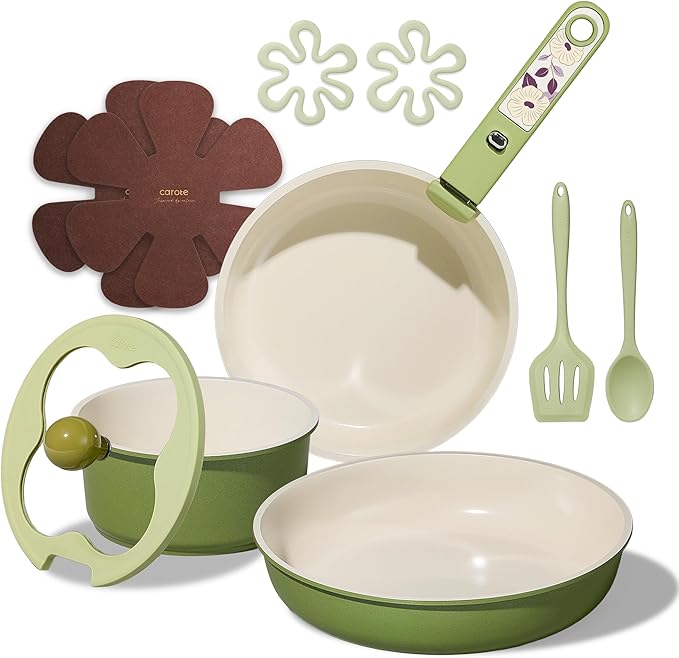 CAROTE 11pcs Ceramic Cookware Set, Pots and Pans Set Non stick, Induction by CAROTE