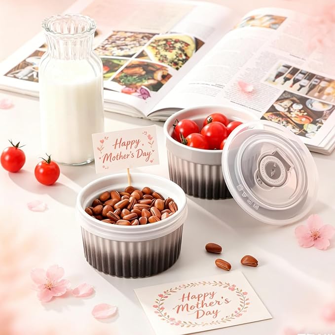 vancasso 6 oz Ramekins with Lid, Porcelain Creme Brulee Souffle Dishes - Image 3
