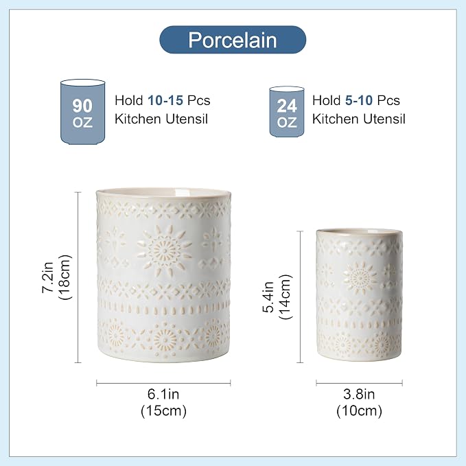 LOVECASA Utensil Holder, 7.2"+5.4" Ceramic Utensil Holder - Image 2