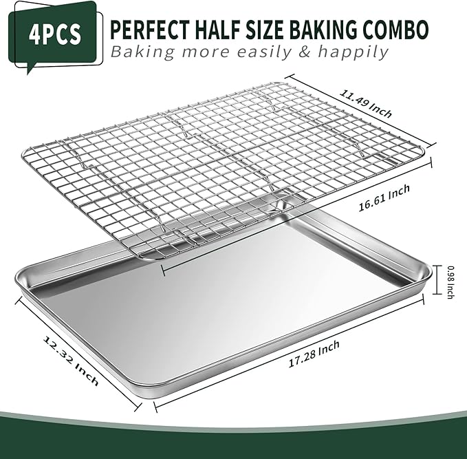 Half Sheet Pans with Rack Set, CEKEE Stainless Half Size Large Baking Sheets - Image 2