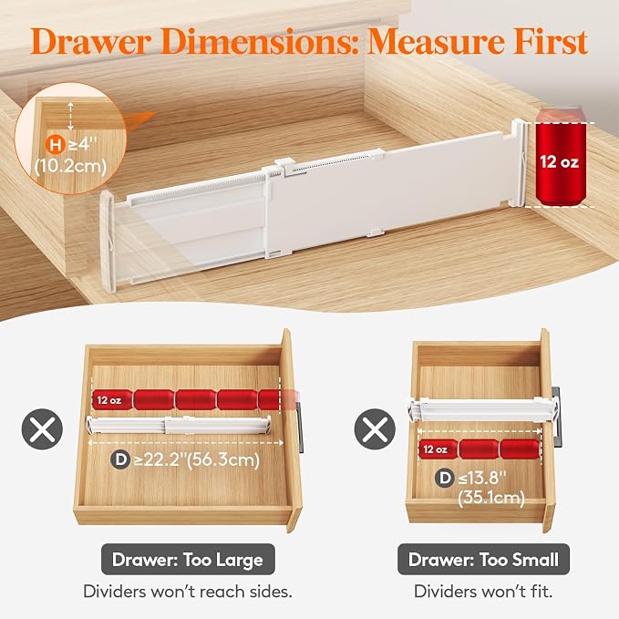 Lifewit 4" Tall 9 Pack Drawer Dividers, 35-56.5cm/13.8-22.2" Expandable Drawer - Image 3