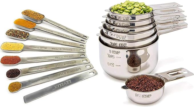 Measuring Cups and Spoons Set of 15, Stackable Cups, Long Handle by SimplyGourmet