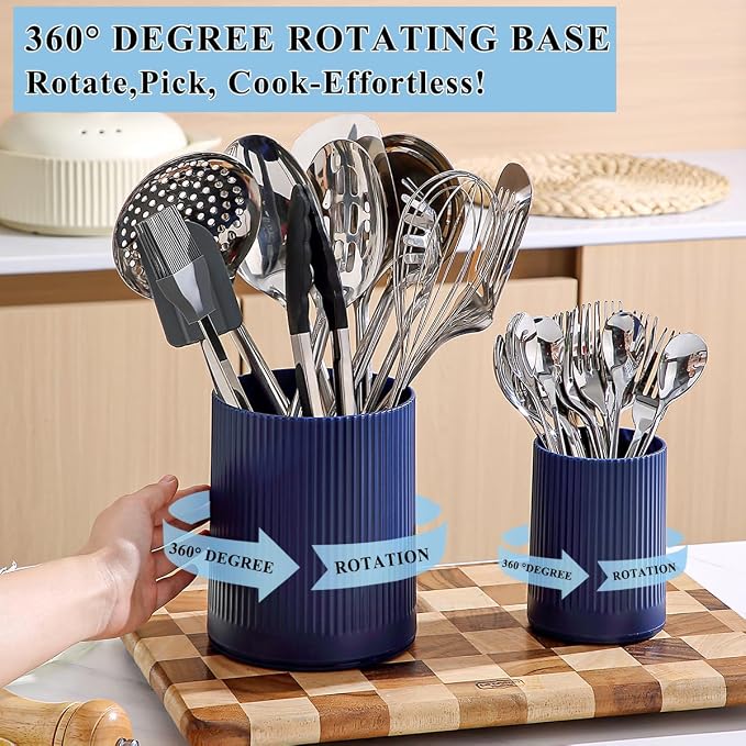 Kyraton Cooking Utensils Holder 2pcs, 360° Rotating Heavy Duty Plastic Kitchen - Image 3