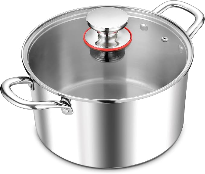 E-far 8 Quart Stock Pot with Lid, 18/10 Tri-ply Stainless Steel Stockpot by E-far