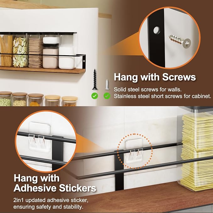 Spice Rack Self-Adhesive or drilling, Rustic Style Hanging Spice Rack, Spice - Image 4