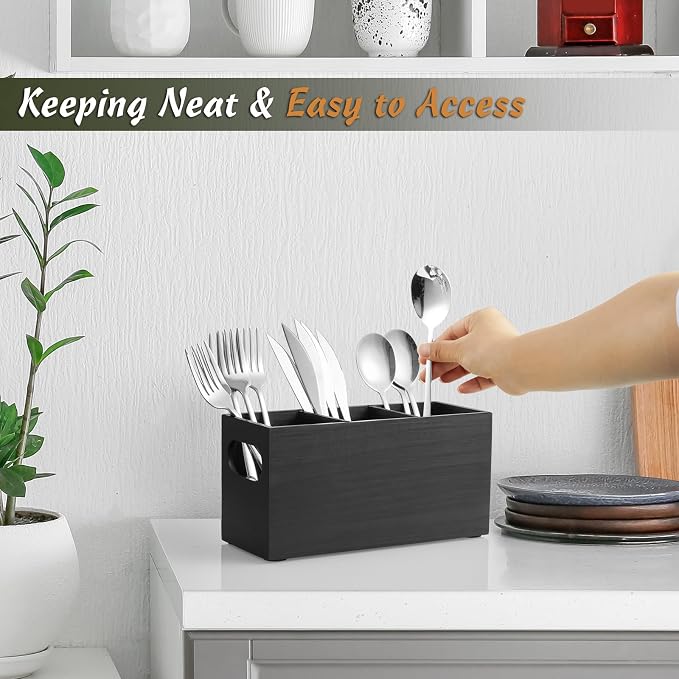 DRASTAR Silverware Holder, Wooden Utensil Caddy, Cutlery Holder - Image 4