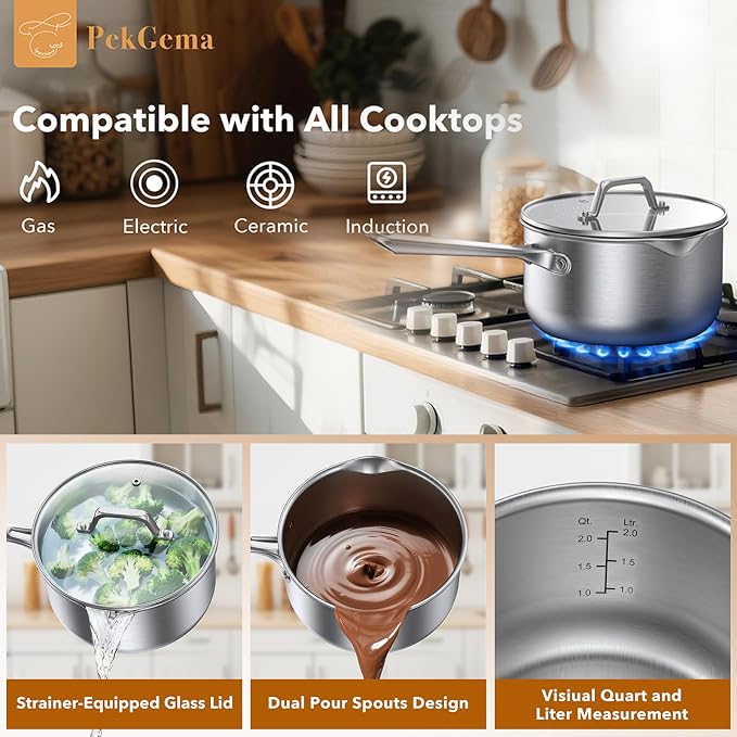 PekGema Stainless Steel Saucepan 2.5 Quart - Image 8