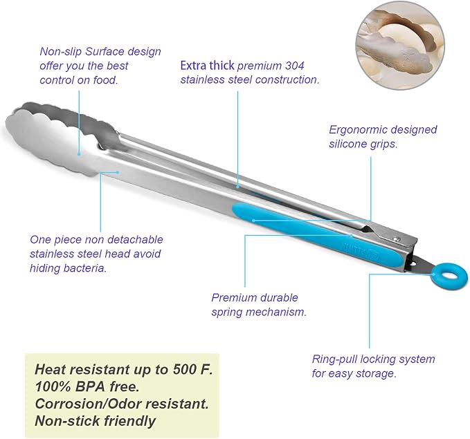 304 Stainless Steel Kitchen Cooking Tongs - Image 5