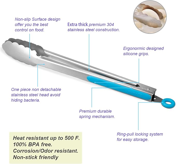304 Stainless Steel Kitchen Cooking Tongs - Image 5