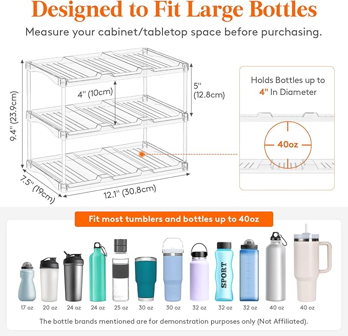 Lifewit Stackable Bottle Storage Organizer, Large Slot Water Bottle Tumbler Cup - Image 2