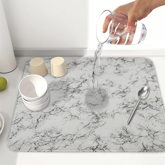 White Grey Marble Dish Drying Mat - Image 6