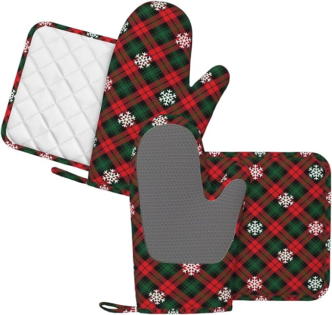 Red Green Plaids Oven Mitts and Pot Holders Set - Image 2