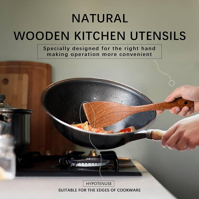 2PCS Wooden Spatulas for Cooking, 12.8inch Coated Sapele Wood Turners for Frying - Image 4