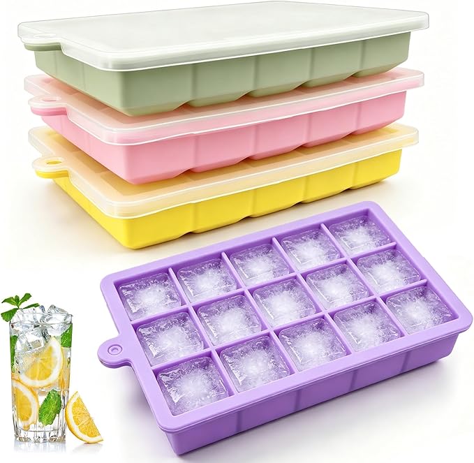 Silicone Ice Cube Trays with Lid, 4 Pack Easy Release Ice Cube Molds by Nufiwra
