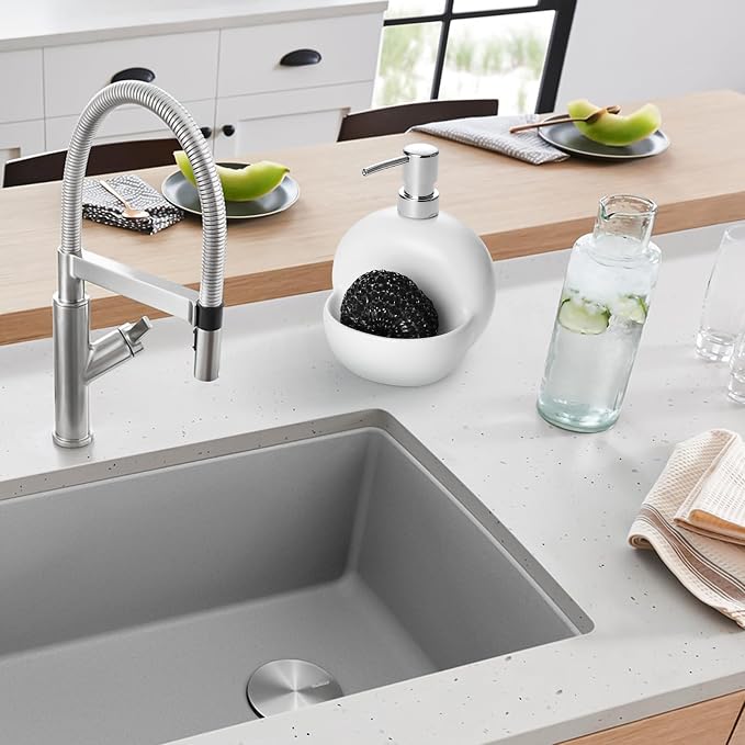 RQYIXI Soap Dispenser with Sponge Holder Ceramic Hand and Dish Soap Dispenser - Image 3