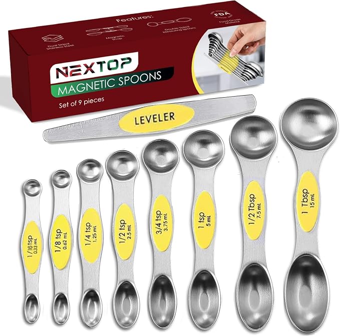 Magnetic Measuring Spoons Set of 9 Stainless Steel Dual-Sided Stackable by Nextop
