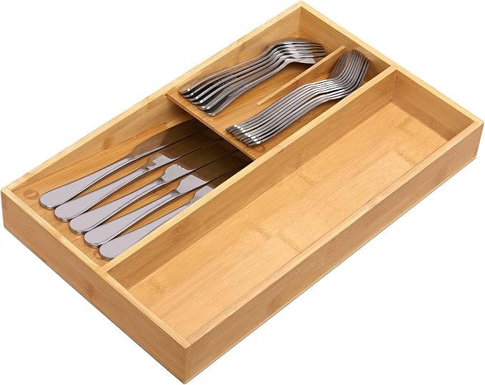 guiogc Bamboo silverware tray organizer, Utensil Holder and Cutlery Tray - Image 4