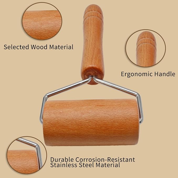 Wooden Rolling Pin, Ergonomic Non-Stick Pizza Baker Dough Pastry Roller - Image 4