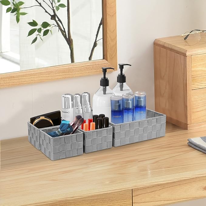 Posprica Drawer Organizer Bins, Woven Strap Storage Box Cube Basket Containers - Image 6